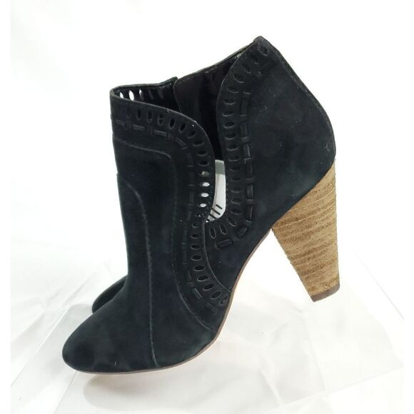 Vince Camuto Black Ankle suede Boots brown  high heels side zipper sz 6.5 - Picture 3 of 10